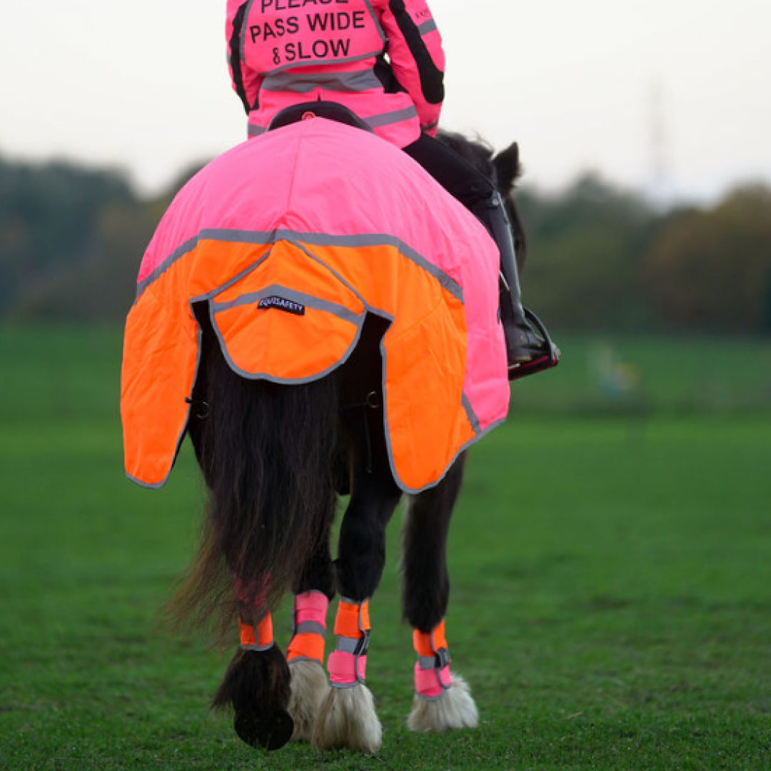 Equisafety Hi-Vis Waterproof Quarter Sheet #colour_pink-orange