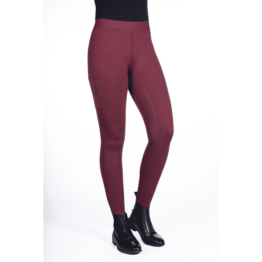 HKM Bella Silicone Full Seat Riding Leggings #colour_wine-red