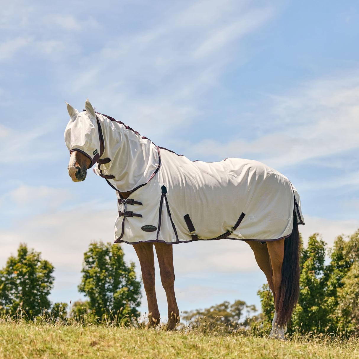 WeatherBeeta ComFiTec Essential Mesh II Combo Neck Fly Rug #colour_white-maroon-grey