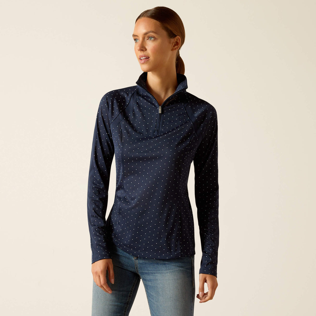 Ariat Women's Sunstopper 3.0 1/4 Zip Baselayer #colour_navy-dot