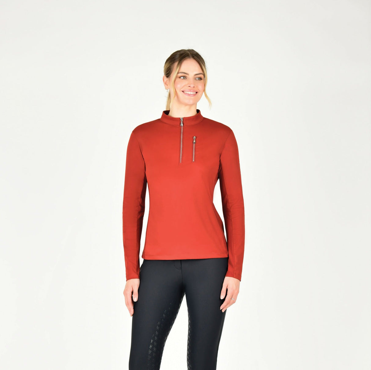 Weatherbeeta Ladies Reno Long Sleeve Riding Top #colour_red-ochre