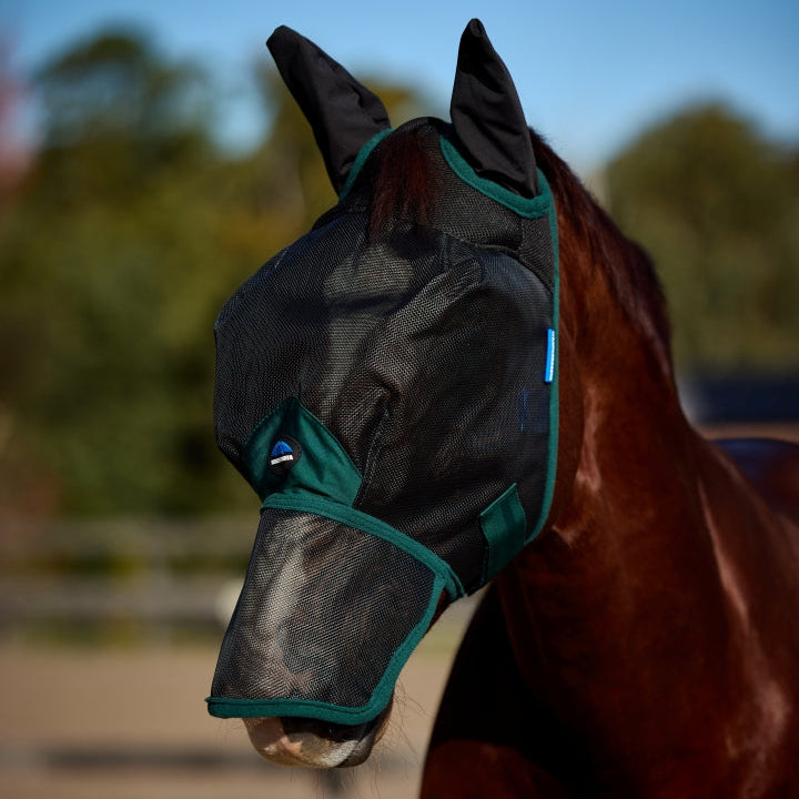Weatherbeeta Comfitec Durable Mesh Mask with Ears & Nose #colour_black-forest-green