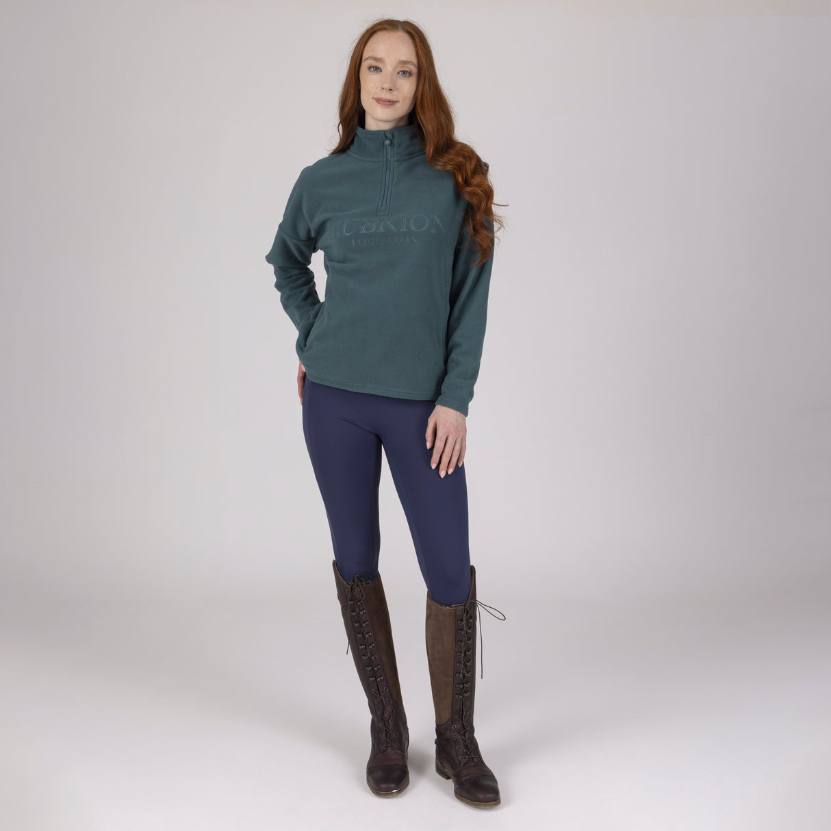Shires Aubrion Equestrian Quarter Zip Fleece #colour_midnight-taupe