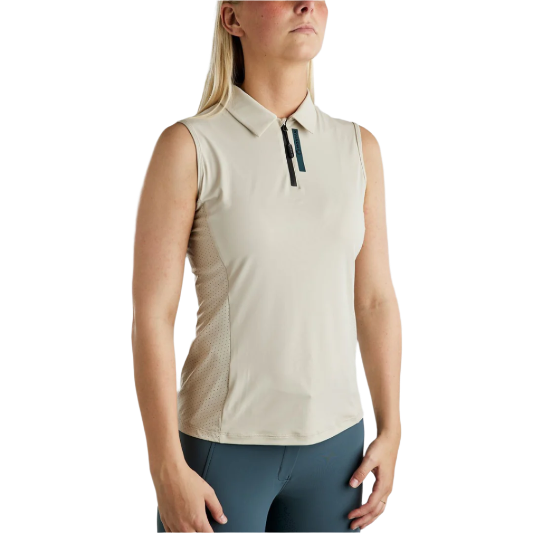 Montar MoStella Sleeveless Training Shirt with Mesh & Contrast Stated Logo Print #colour_light-silver-grey