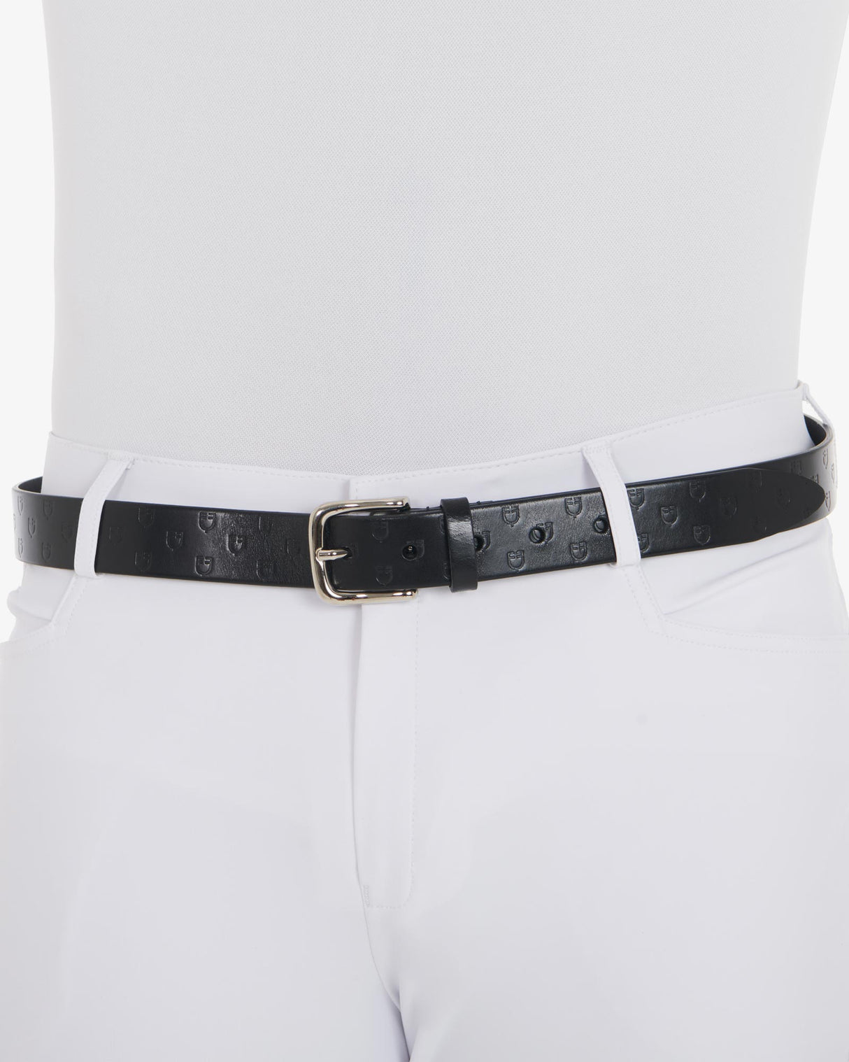 Equestro Leather Belt With Logo #colour_black-silver