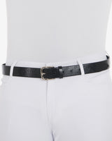 Equestro Leather Belt With Logo #colour_black-silver