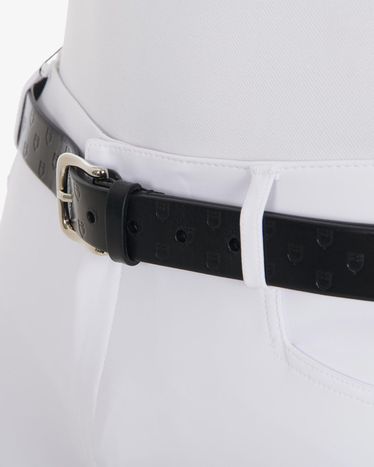 Equestro Leather Belt With Logo #colour_black-silver