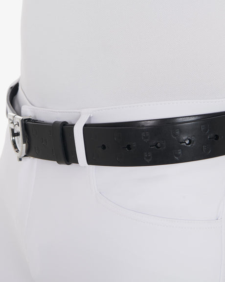Equestro Leather Logo Belt With Logoed Buckle #colour_black-silver