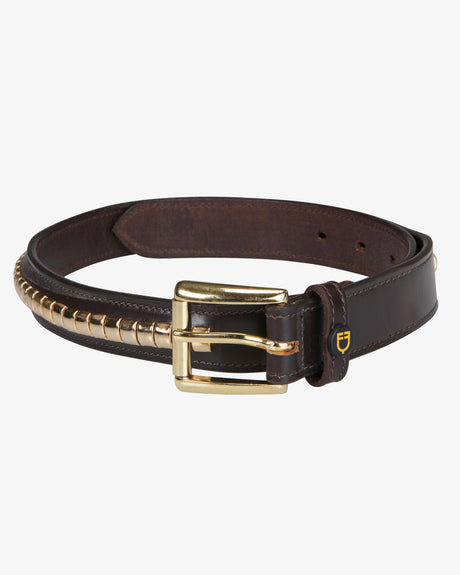 Equestro Leather Belt With Silver Clincher #colour_brown-gold