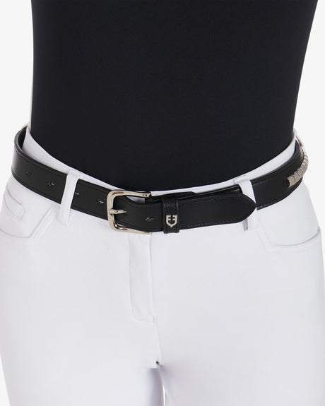 Equestro Leather Belt With Silver Clincher #colour_black-silver
