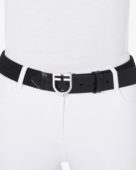 Equestro Leather Elastic Belt With Logoed Buckle #colour_black-silver