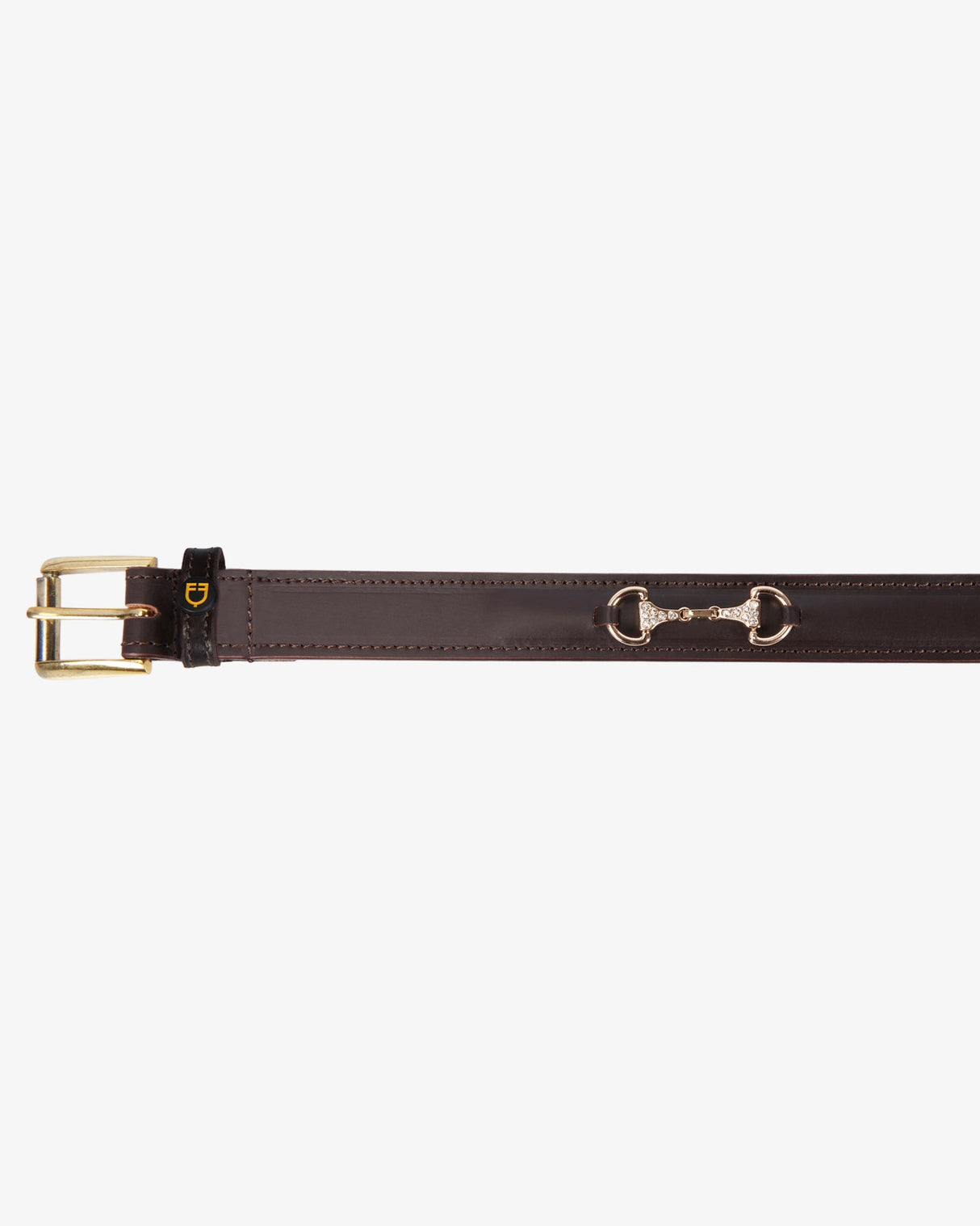Equestro Leather Belt With Snaffle Bits And Rhinestones #colour_brown-gold