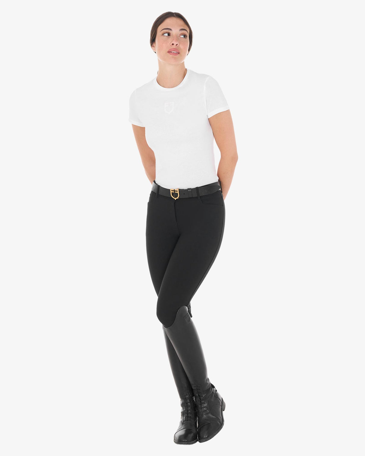 Equestro Women's Basic T-Shirt With Tone-On-Tone Logo #colour_white