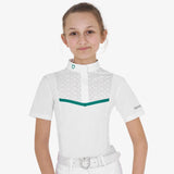Equestro Girls' Slim Fit Competition Jacket With Chest Perforated Inserts #colour_green-white