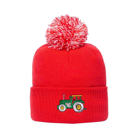 British Country Collection Green Tractor Pom Pom Beanie Hat #colour_red