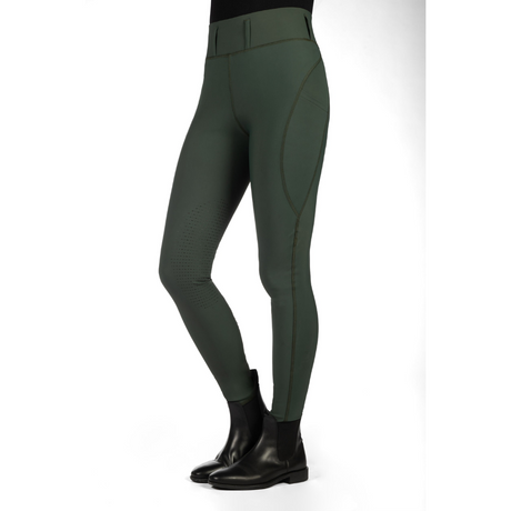 HKM Women's Silicone Knee Patch Riding Leggings -Jil High Waist- #colour_olive-green