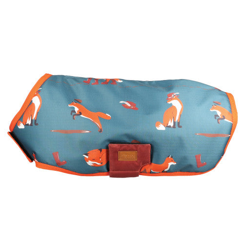 Benji & Flo Frivolous Fox Dog Coat #colour_green-red-pumpkin