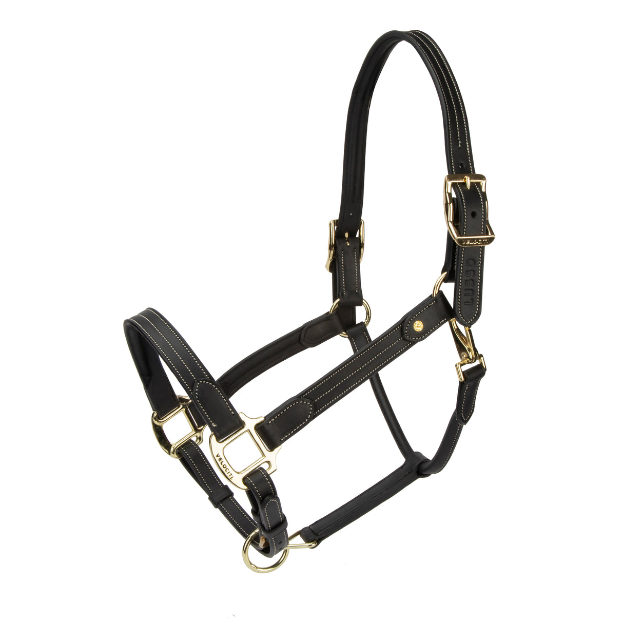 Shires Velociti Lusso Girona Leather Headcollar #colour_black