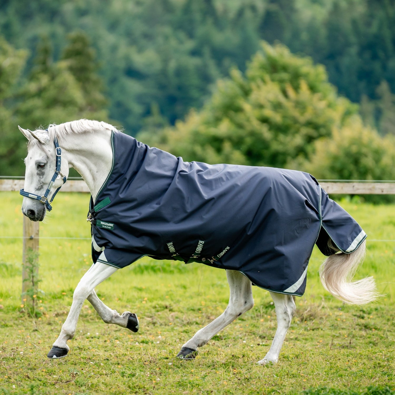 Horseware Ireland Rambo Wug Turnout Lite 0g #colour_navy-hunter-green-silver