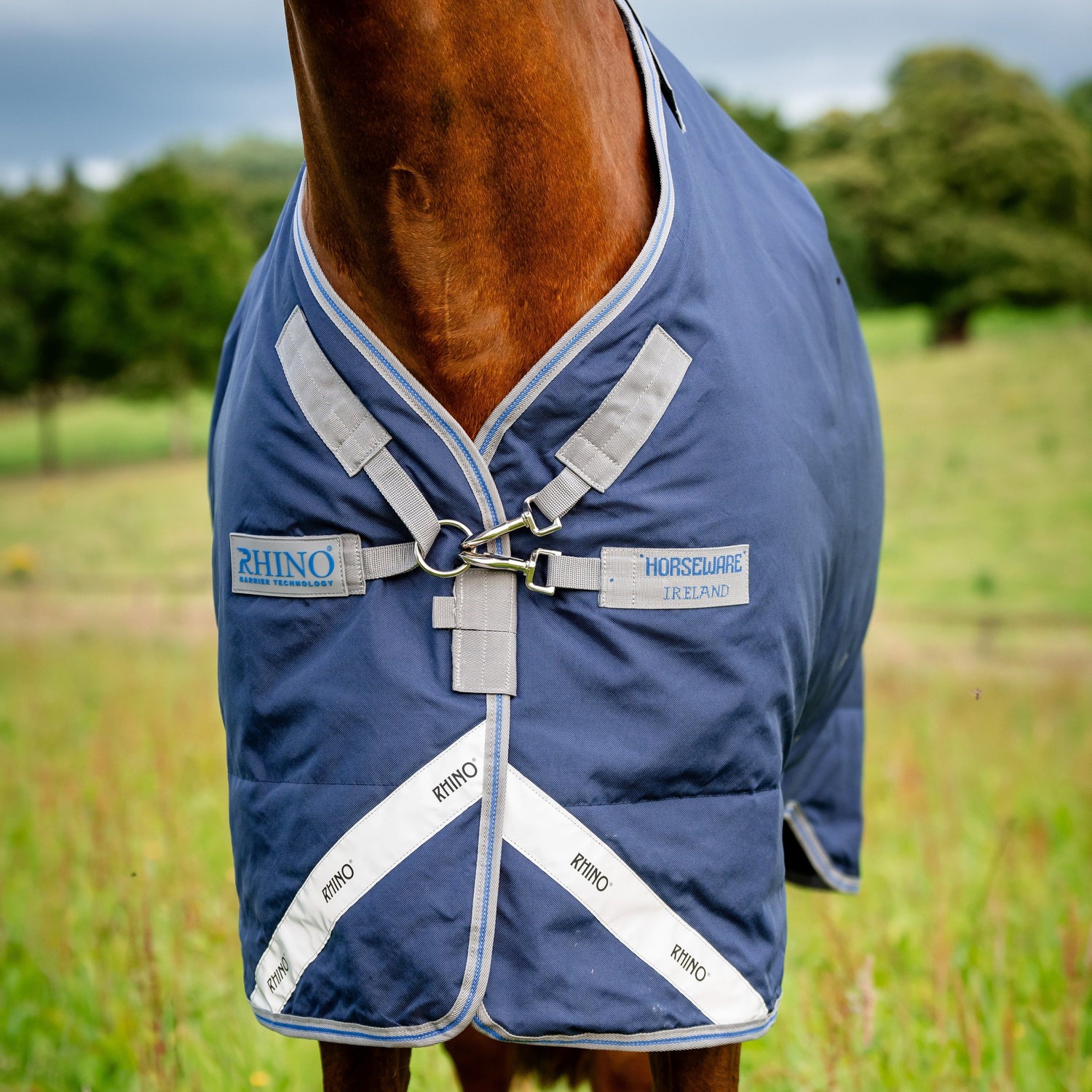 Horseware Ireland Rhino Plus Turnout Lite 100g #colour_navy-titanium-grey-classic-blue