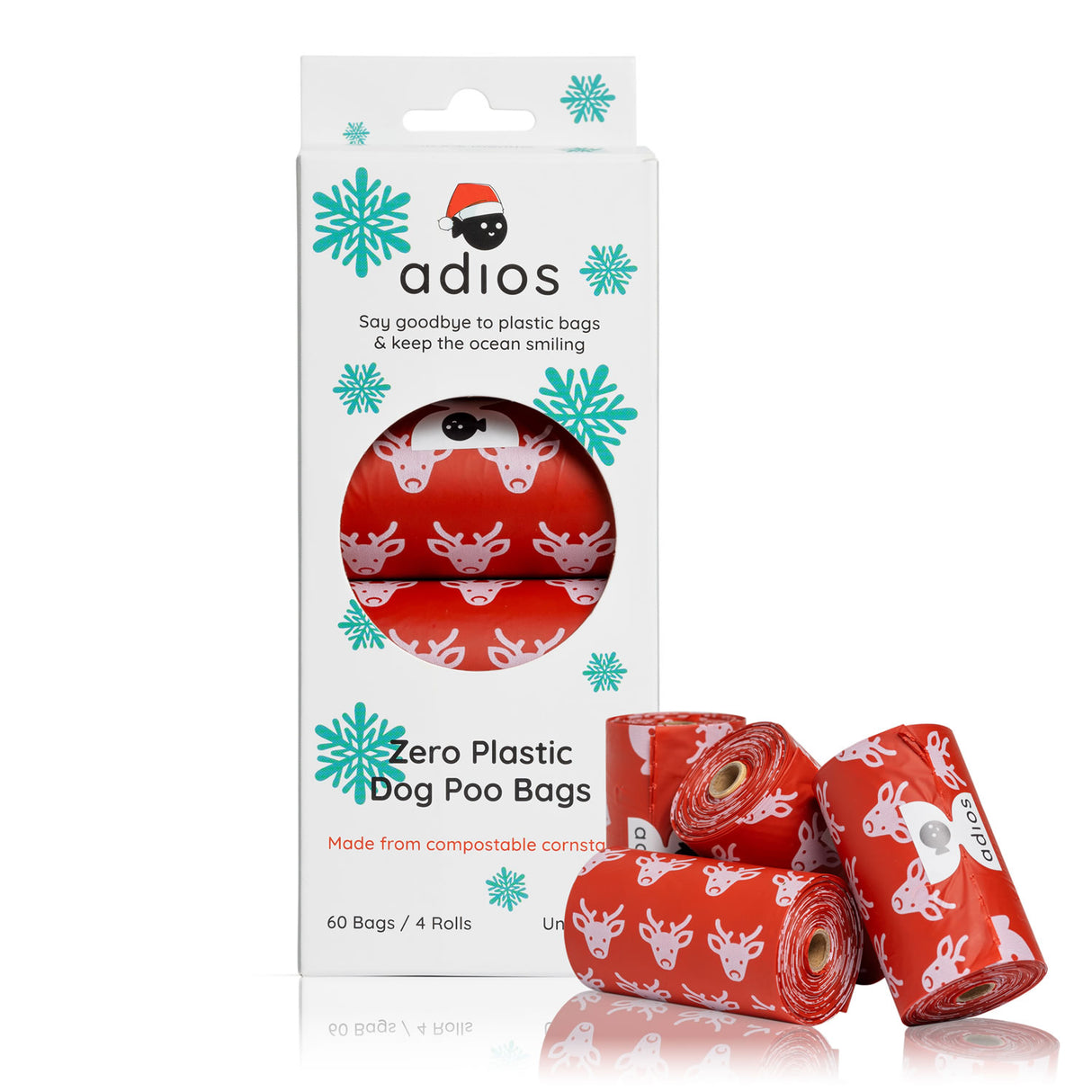 Adios Non Handle Poo Bags - 60 bags #colour_xmas-red