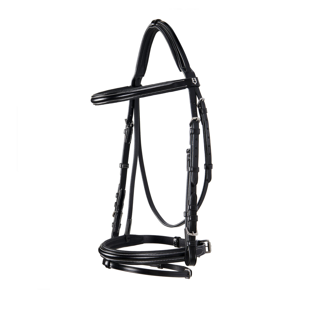 Equestro Leather English Bridle With Contrast Stitching #colour_black