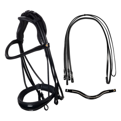 Leather dressage bridle with anatomical headpiece