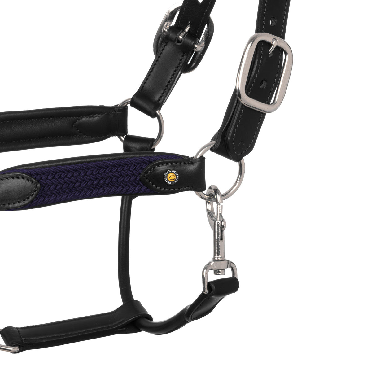 Leather halter with braided nylon inserts