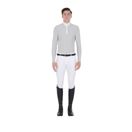 Men's long-sleeved polo shirt in technical fleece fabric