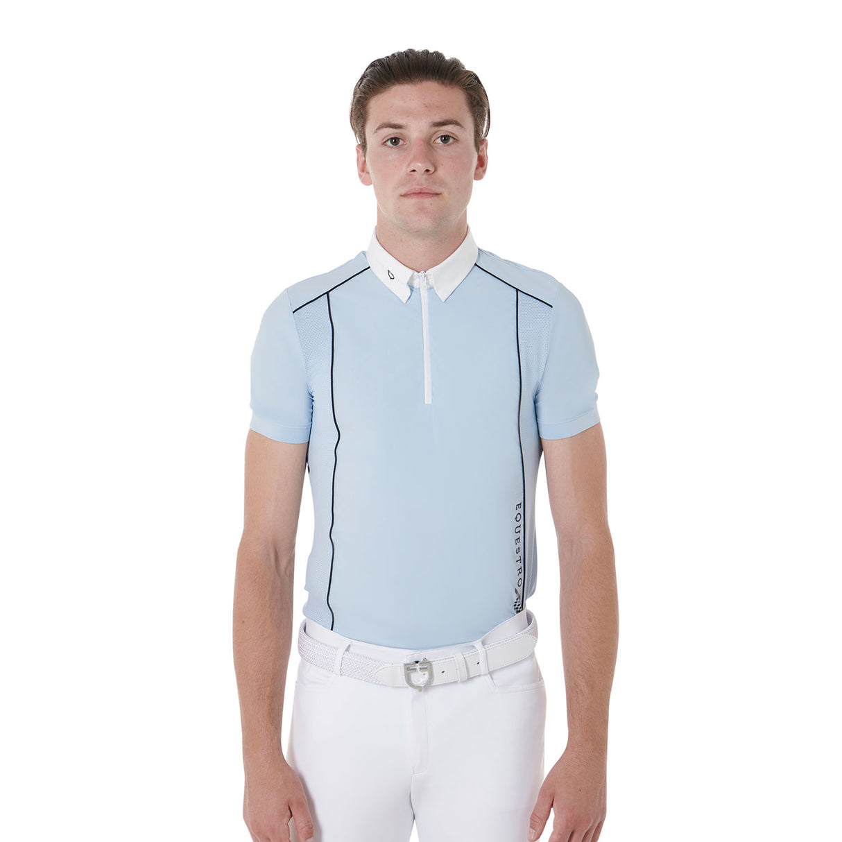 Equestro Men's Slim Fit Polo Shirt In Technical Fabric With Piping #colour_blue-black
