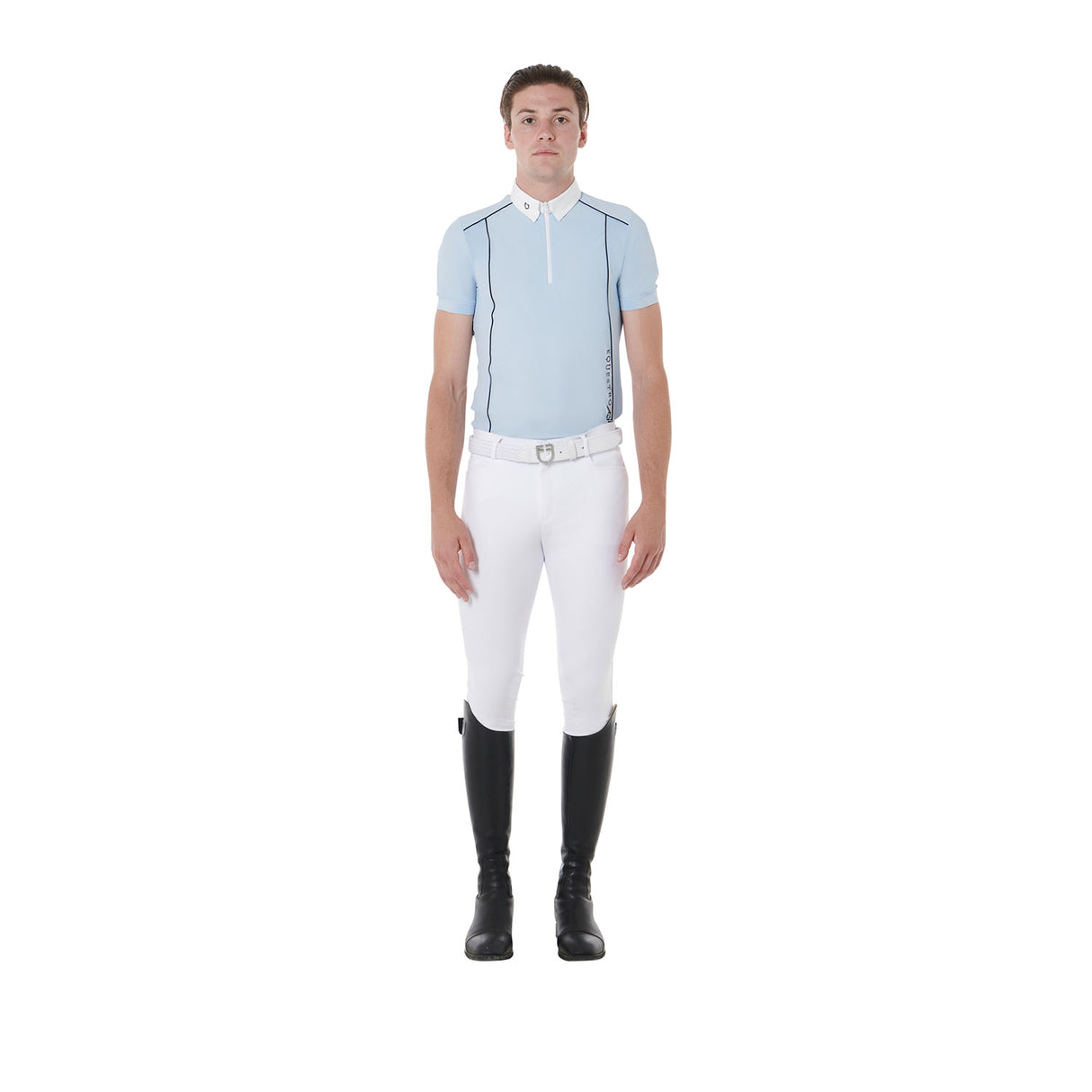 Equestro Men's Slim Fit Polo Shirt In Technical Fabric With Piping #colour_blue-black