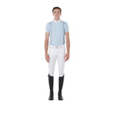 Equestro Men's Slim Fit Polo Shirt In Technical Fabric With Piping #colour_blue-black