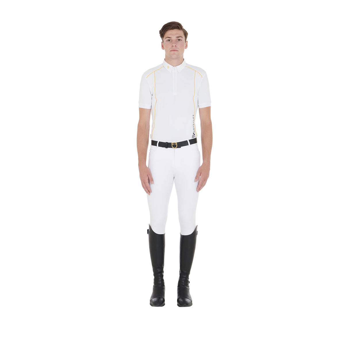 Equestro Men's Slim Fit Polo Shirt In Technical Fabric With Piping #colour_white