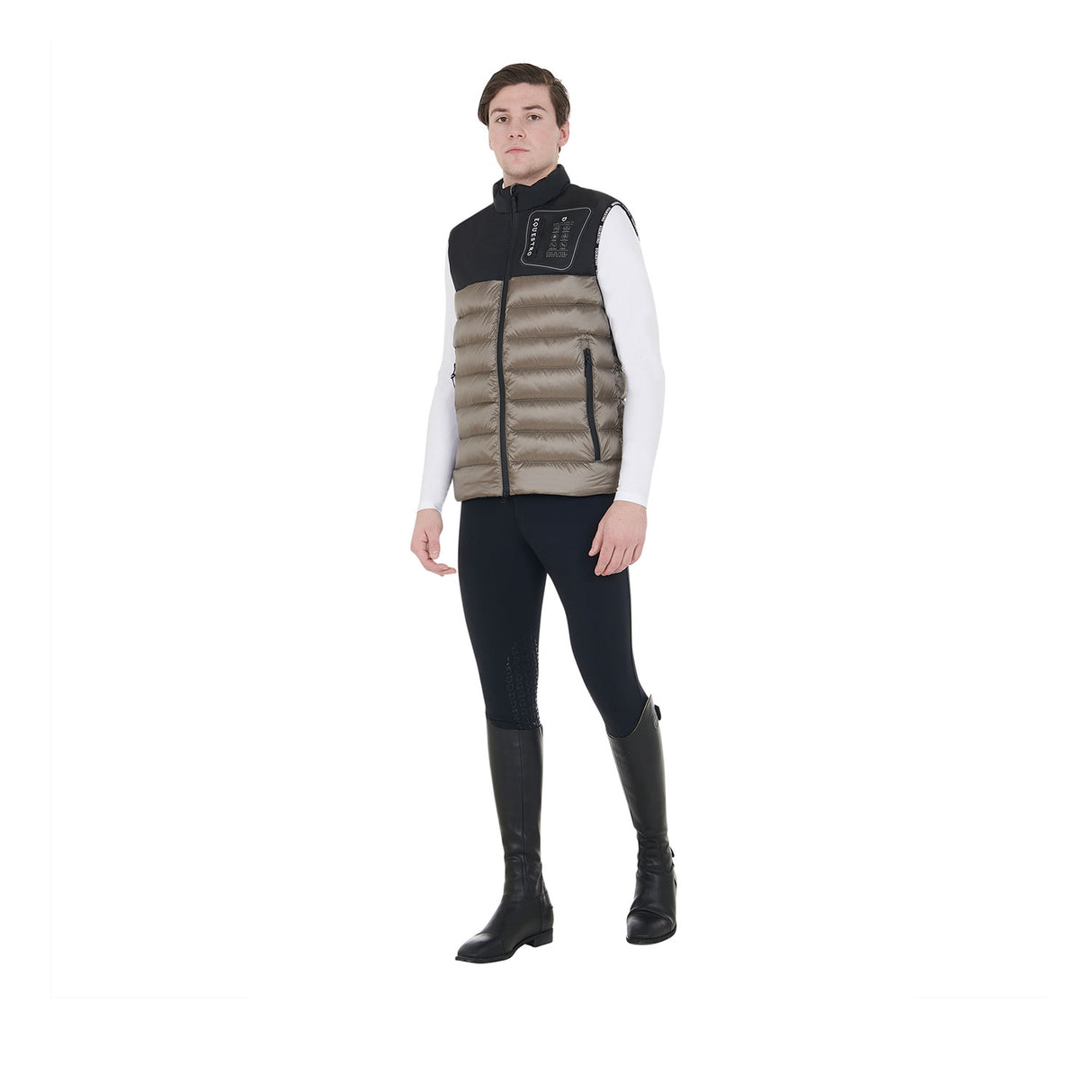 Equestro Men's Bi-Material Vest Silicone Patch #colour_black-brown