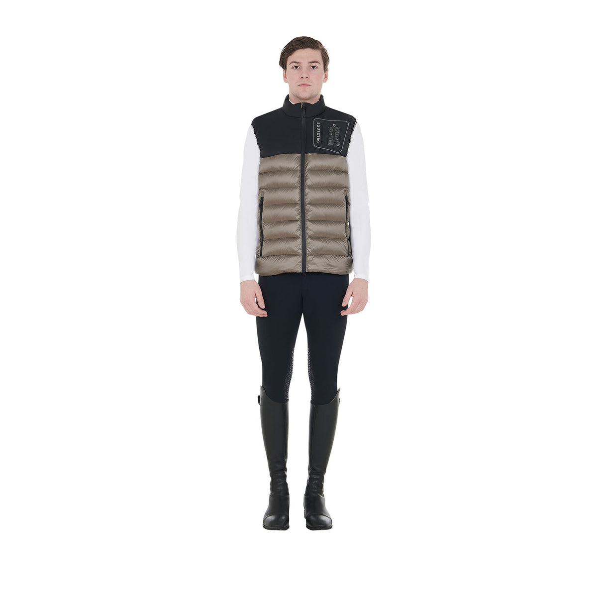 Equestro Men's Bi-Material Vest Silicone Patch #colour_black-brown