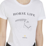 Equestro Women's Slim Fit T-Shirt Horse Life With Rhinestone #colour_white