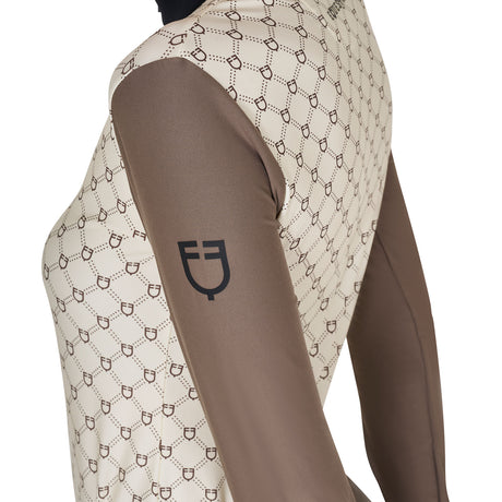 Women's long-sleeved training polo shirt with monogram print