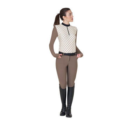 Women's long-sleeved training polo shirt with monogram print