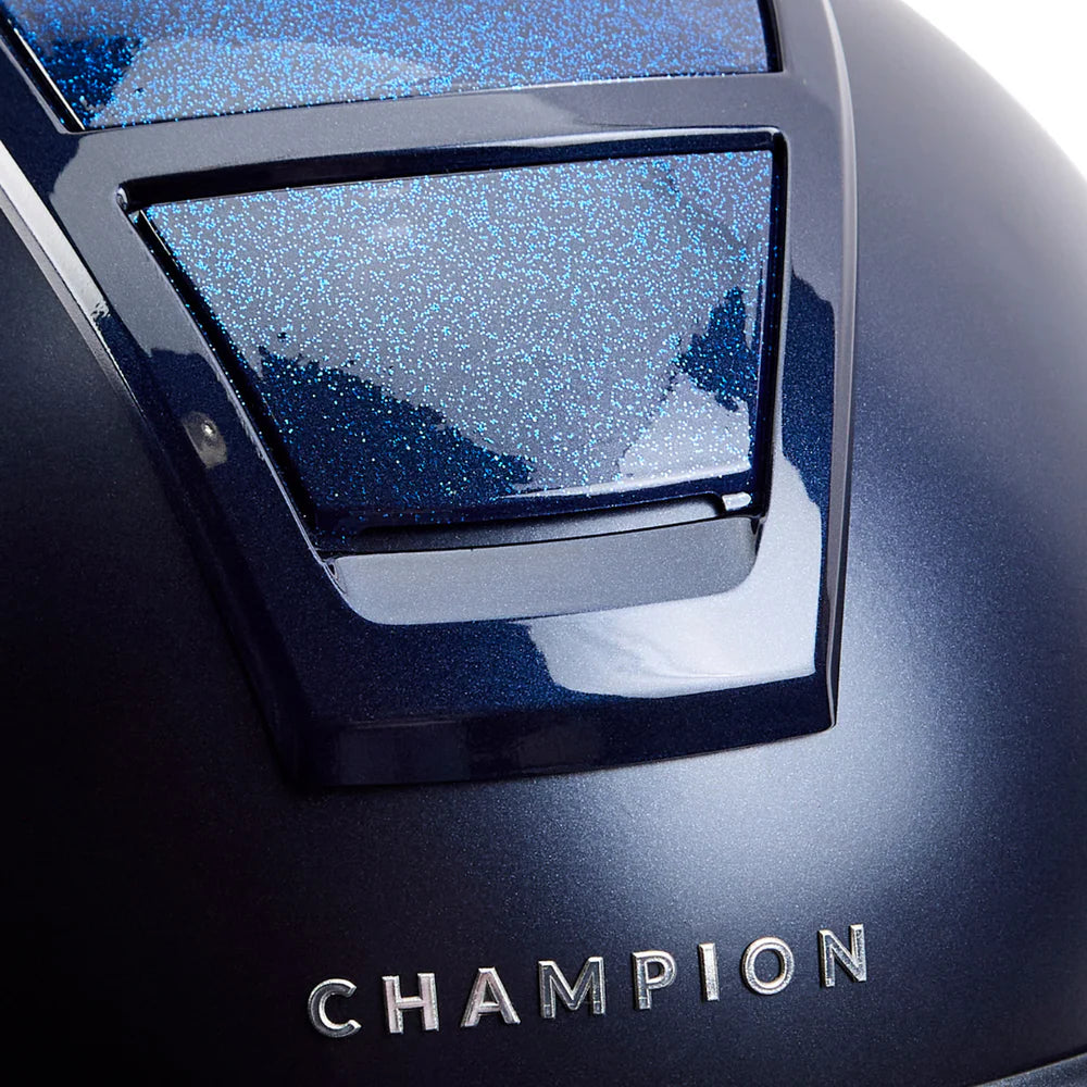 Champion Insight Glitter Round Wide Peak Riding Hat #colour_matt-navy-sparkle-navy