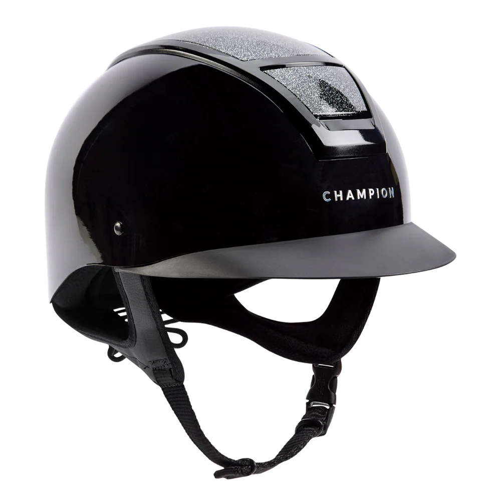 Champion Insight Glitter Oval Standard Peak Riding Hat #colour_metallic-black-sparkle-black