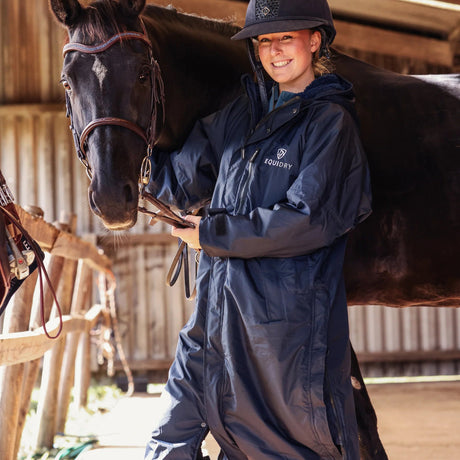 EQUIDRY Women's Thick Fleece Evolution Fixed Hood - Navy/Blue #colour_navy-navy