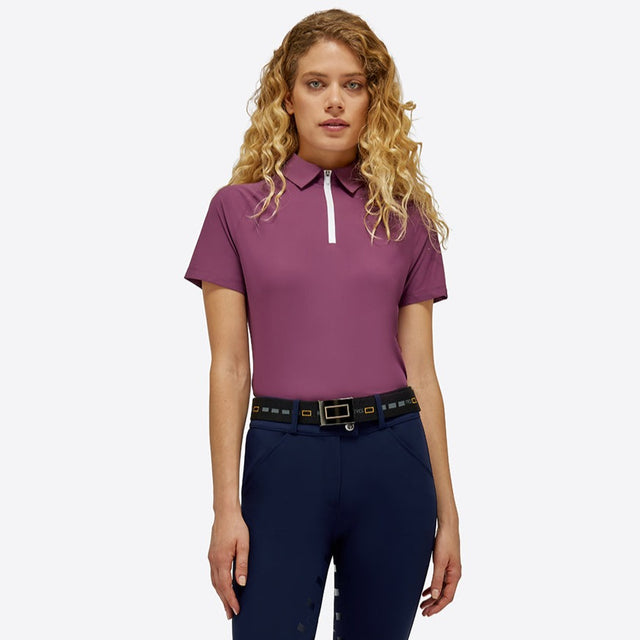 Rider's Gene Ladies Jersey Short Sleeve Training Zip Polo #colour_wine