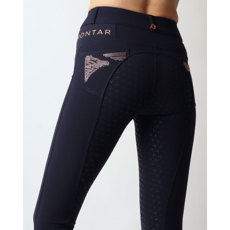 Montar Rosa Full Grip Breeches With Rosegold Crystals #colour_dark-navy