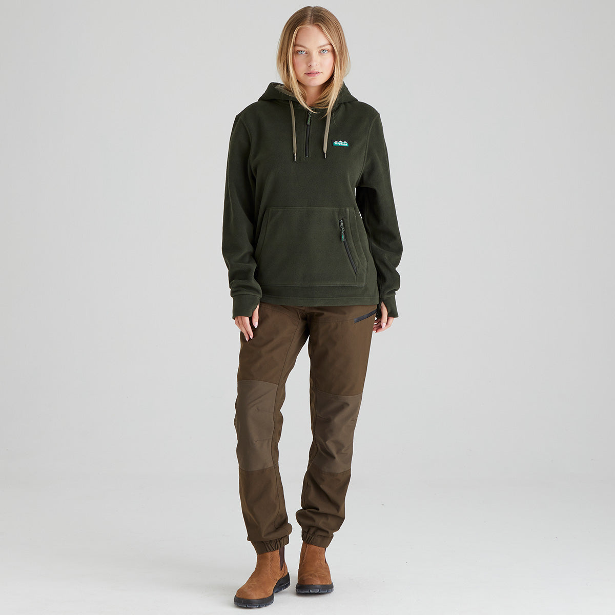 Ridgeline Womens Ballistic Long Sleeved Fleece Hoodie #colour_deep-forest