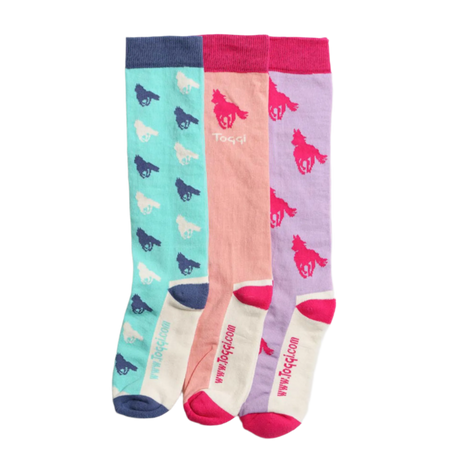 Toggi Running Horse Socks 3 Pack #colour_turquoise-pink-lilac