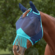 Weatherbeeta ComfiTec Deluxe Fine Mesh Mask With Ears & Tassels #colour_navy-turquoise