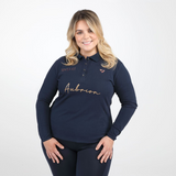 Shires Aubrion Ladies Team Long Sleeve Polo #colour_navy-blue